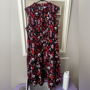 Floral Sleeveless Dress - Black and Red
